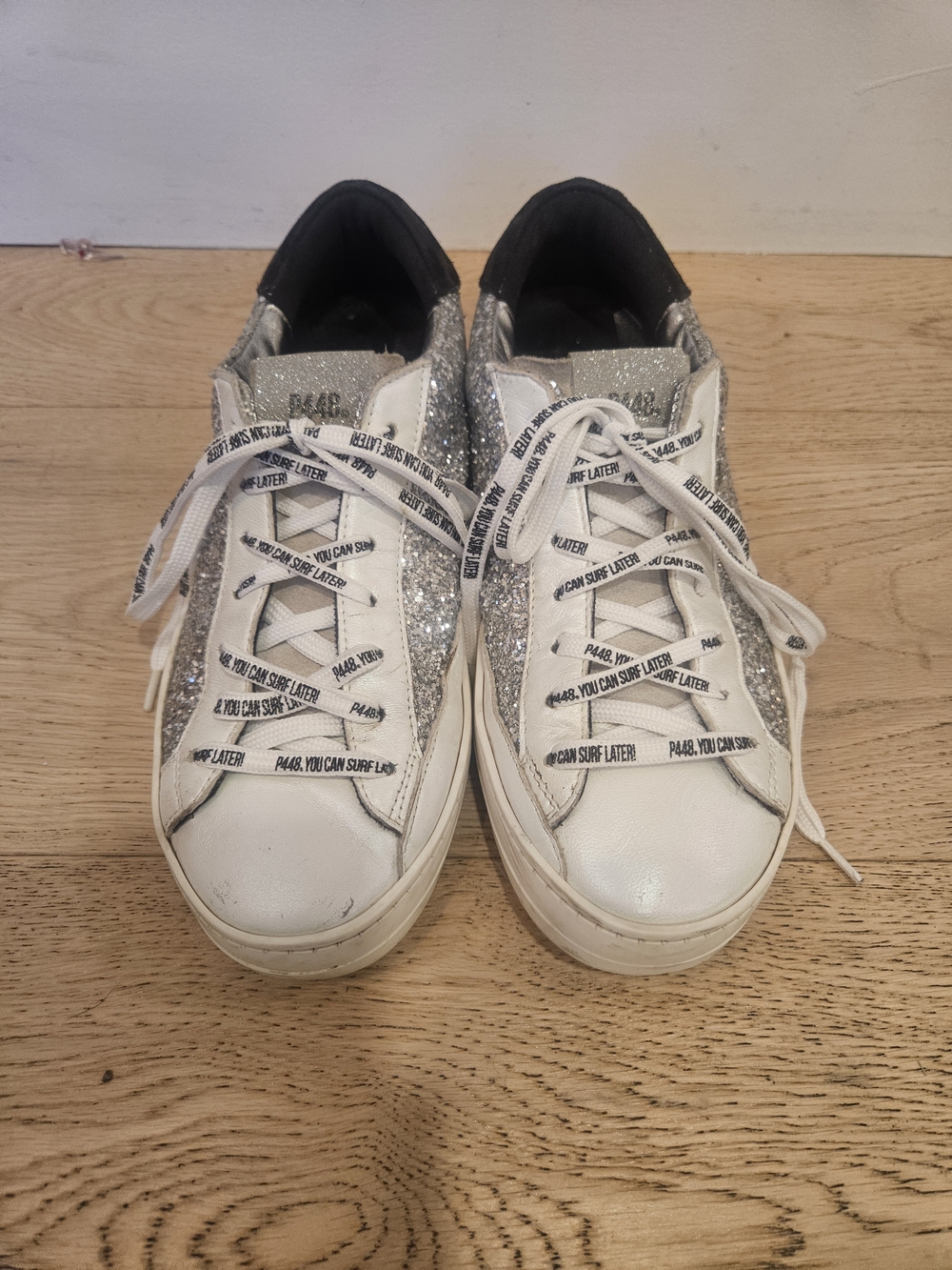 P448 John "You Can Surf Later" Silver Glitter Sneaker Size EU 37
